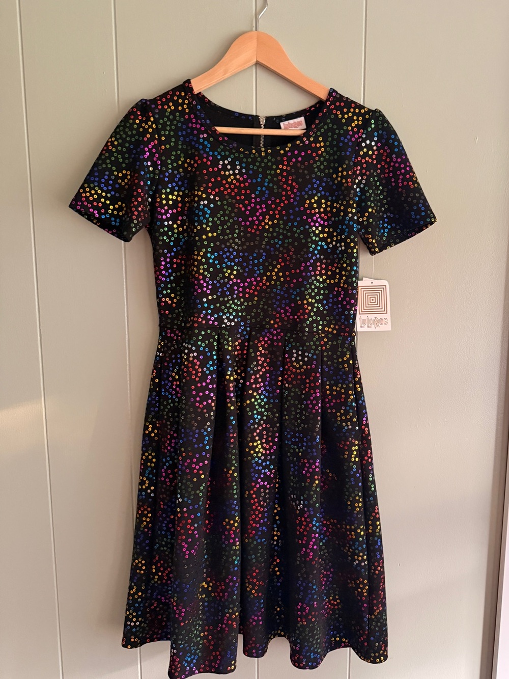 LuLaRoe Black Dress with Multicolor Dot Print